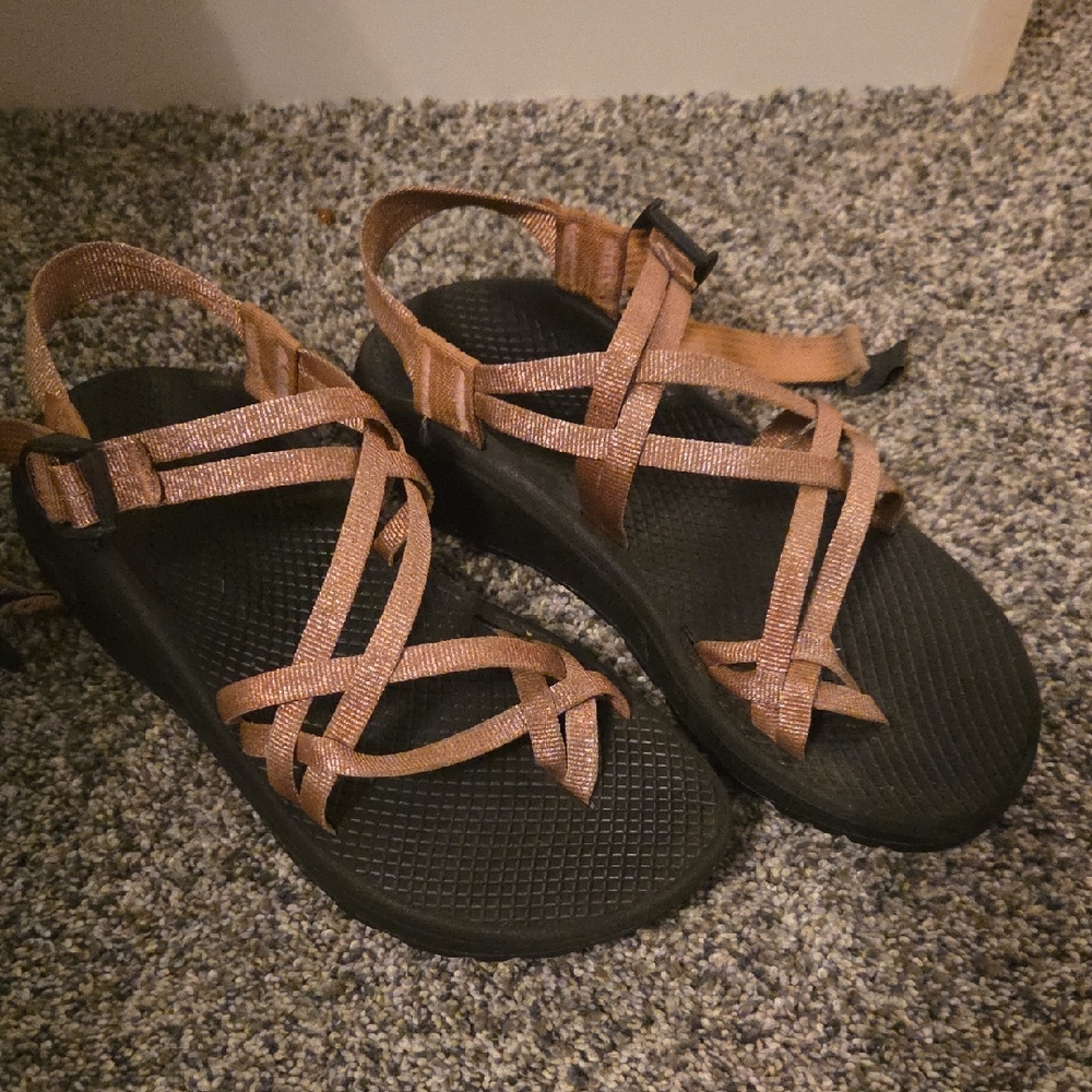 Chaco Rose Gold Strappy Sandals with Black Sole